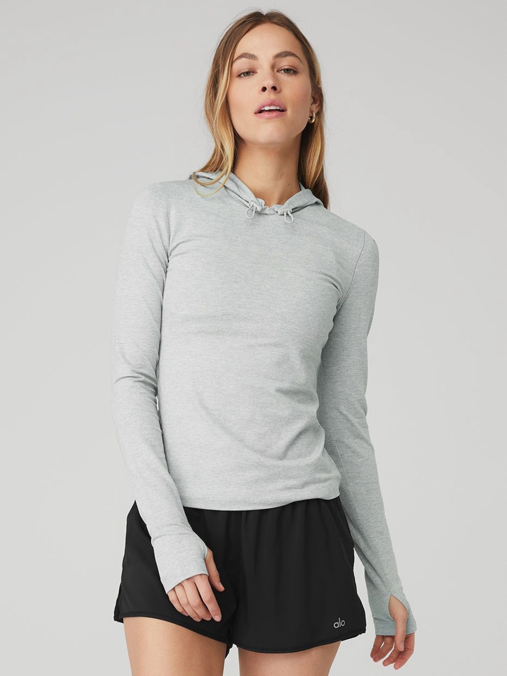 NWOT Alo Yoga Alosoft Hooded Runner Long Sleeve - Grey